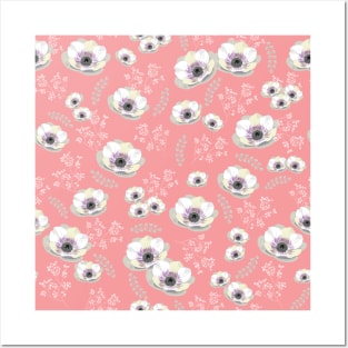 Flowers Pattern (coral) Posters and Art